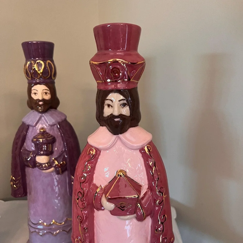Vintage Ceramic Three Wise Men Nativity Set 3 Pastel Christmas Magi 12" - Picture 2 of 10